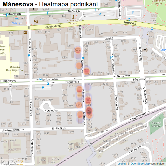 Mapa Mánesova - Firmy v ulici.