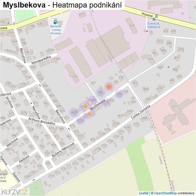 Mapa Myslbekova - Firmy v ulici.