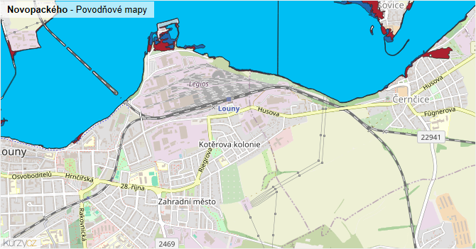 Novopackého - záplavové mapy stoleté vody