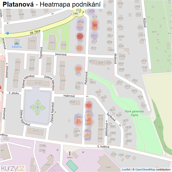 Mapa Platanová - Firmy v ulici.