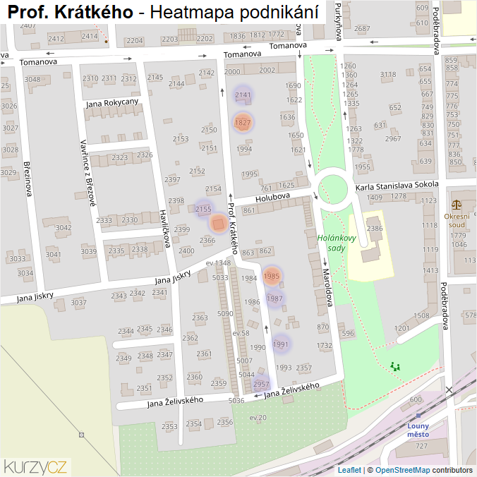 Mapa Prof. Krátkého - Firmy v ulici.