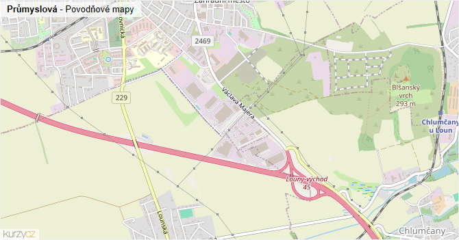 Průmyslová - záplavové mapy stoleté vody