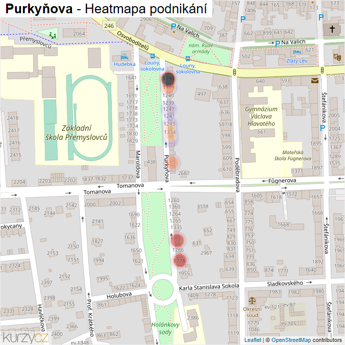 Mapa Purkyňova - Firmy v ulici.