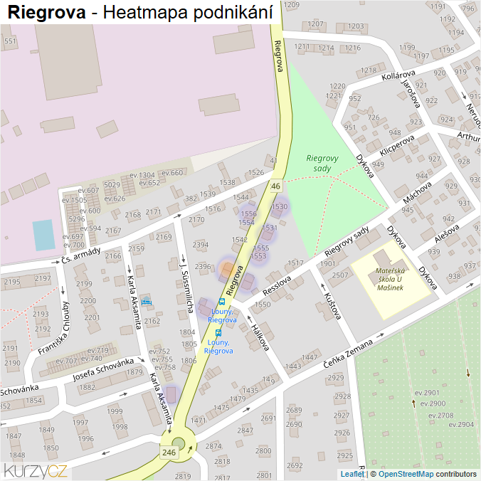 Mapa Riegrova - Firmy v ulici.