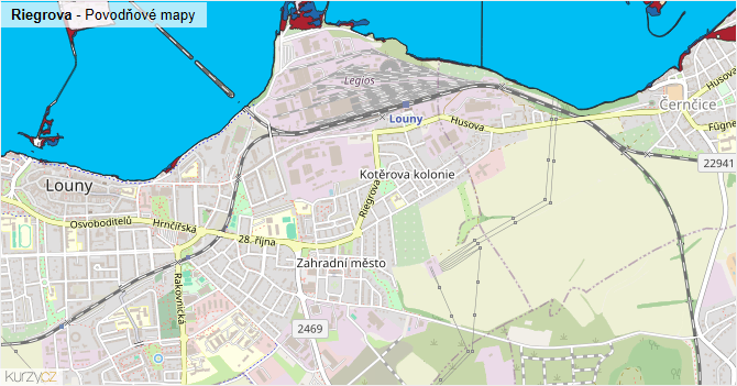 Riegrova - záplavové mapy stoleté vody