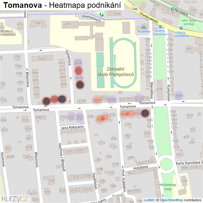 Mapa Tomanova - Firmy v ulici.