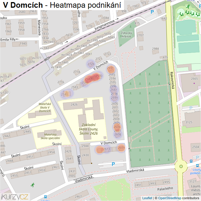 Mapa V Domcích - Firmy v ulici.