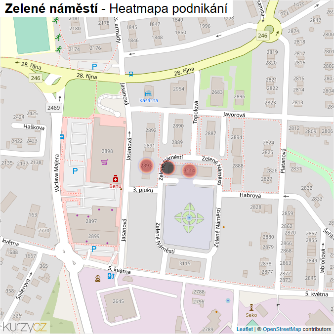 Mapa Zelené náměstí - Firmy v ulici.