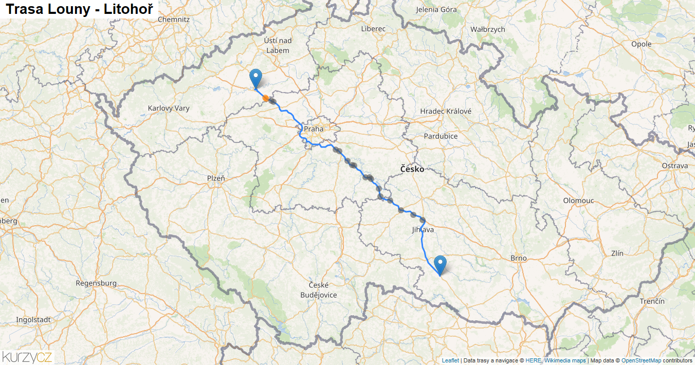 Louny-Litohoř, mapa trasy
