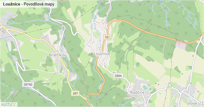 Loužnice - záplavové mapy stoleté vody