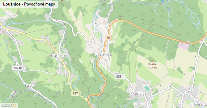 Loužnice - záplavové mapy stoleté vody