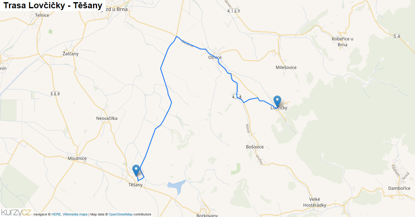 Lovčičky-Těšany, mapa trasy