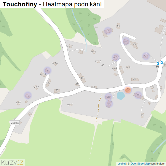 Mapa Touchořiny - Firmy v části obce.