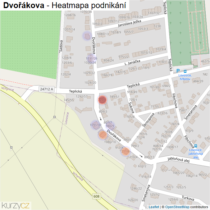 Mapa Dvořákova - Firmy v ulici.