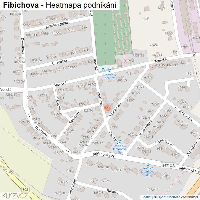 Mapa Fibichova - Firmy v ulici.