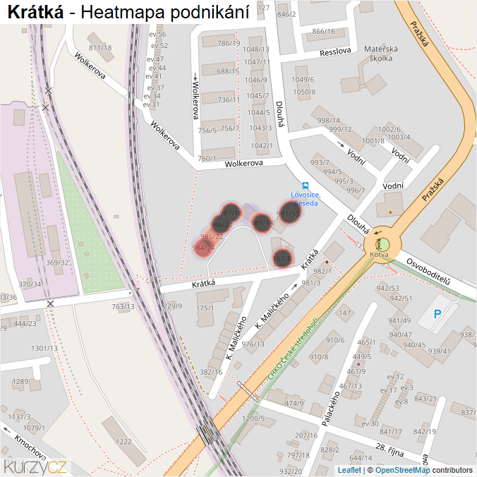 Mapa Krátká - Firmy v ulici.