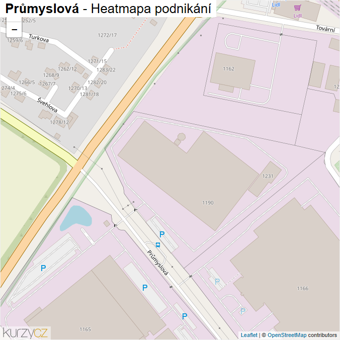 Mapa Průmyslová - Firmy v ulici.