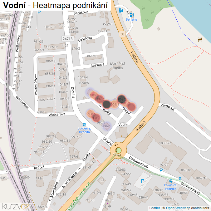 Mapa Vodní - Firmy v ulici.