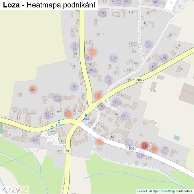 Mapa Loza - Firmy v části obce.