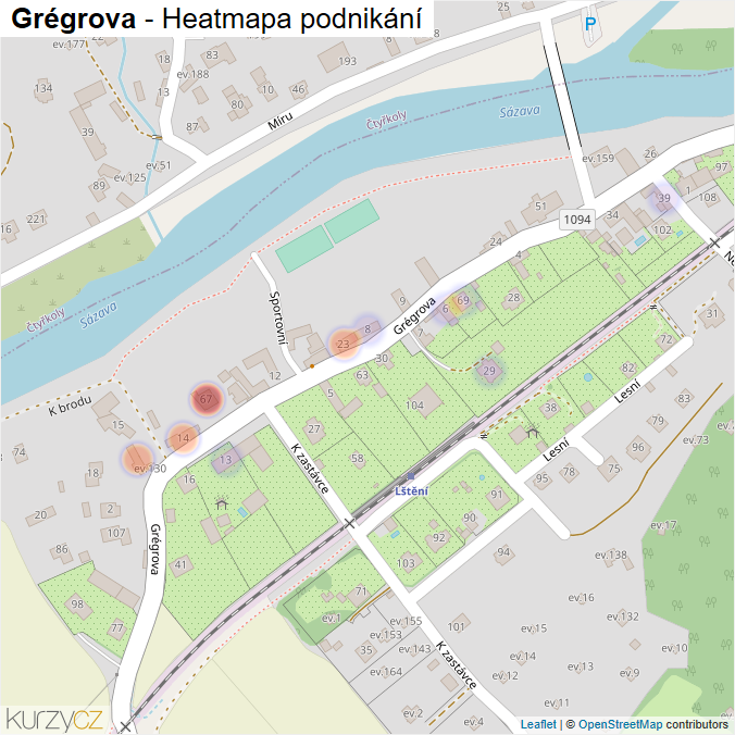 Mapa Grégrova - Firmy v ulici.