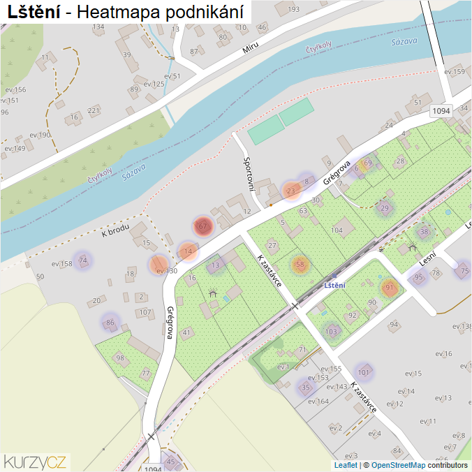 Mapa Lštění - Firmy v části obce.
