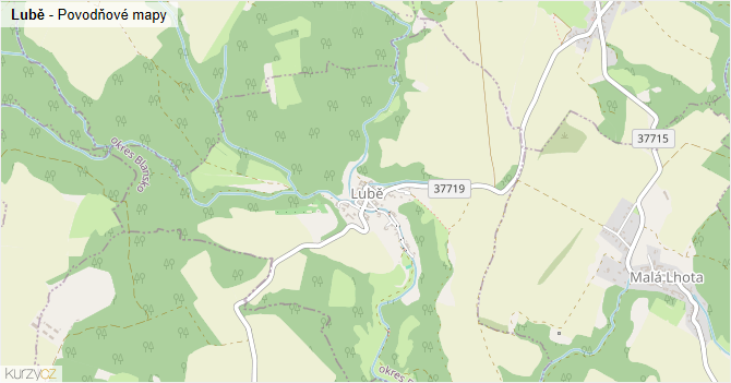 Lubě - záplavové mapy stoleté vody