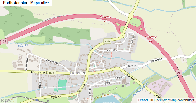 Podbořanská - mapa ulice