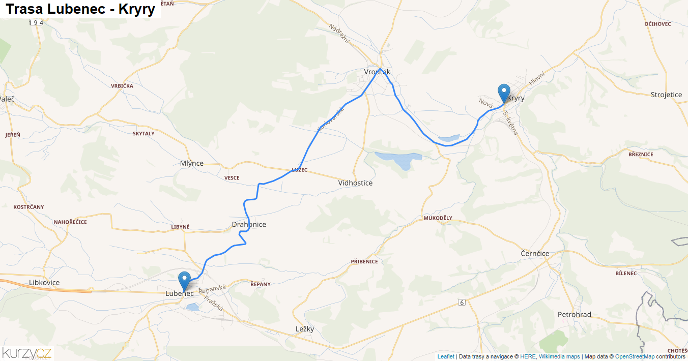 Lubenec-Kryry, mapa trasy