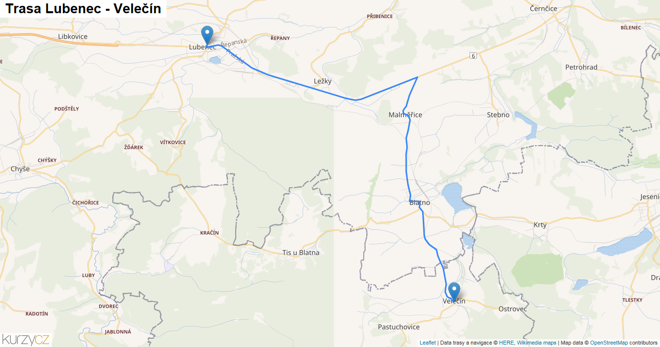 Lubenec-Velečín, mapa trasy
