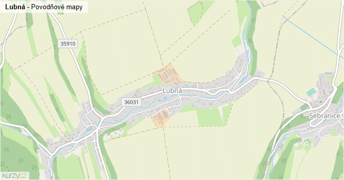 Lubná - záplavové mapy stoleté vody