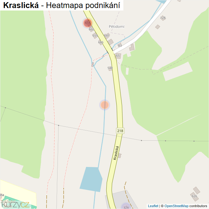Mapa Kraslická - Firmy v ulici.