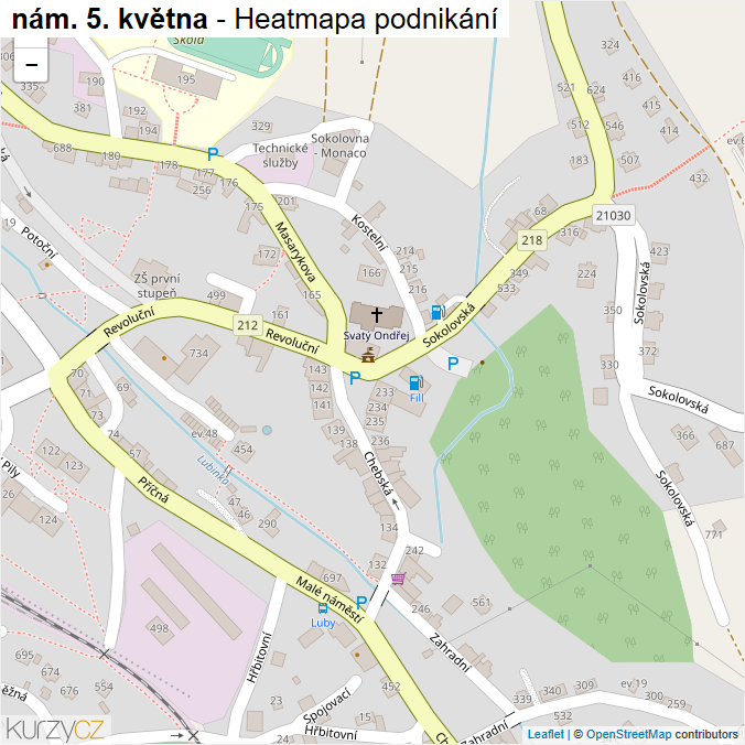 Mapa nám. 5. května - Firmy v ulici.