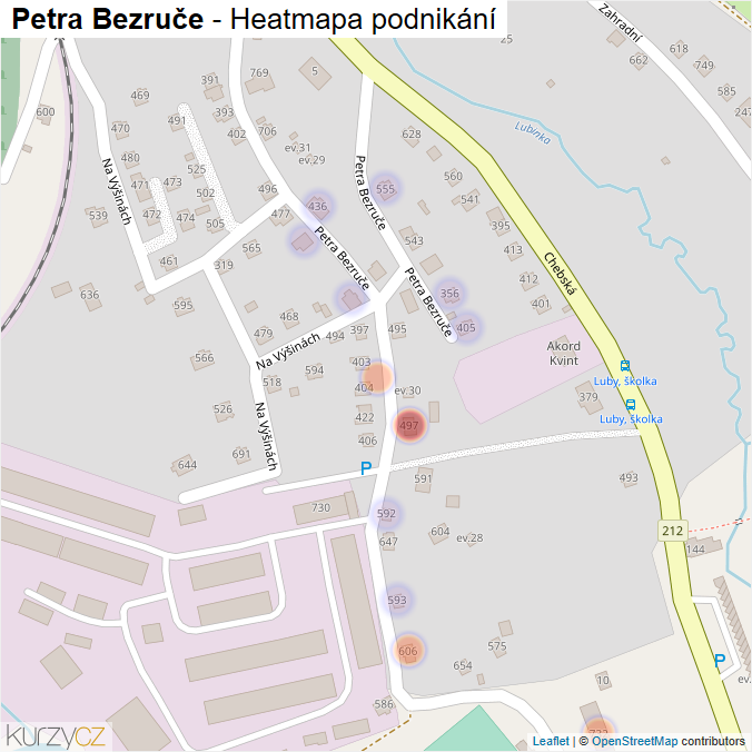 Mapa Petra Bezruče - Firmy v ulici.
