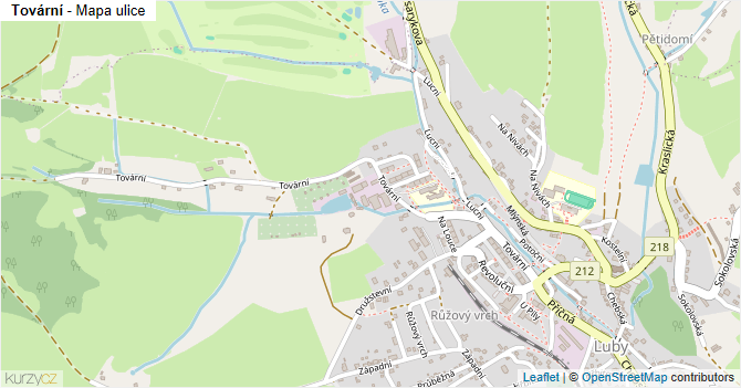 Tovární - mapa ulice