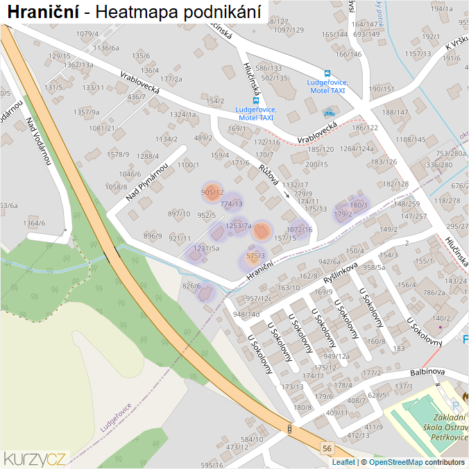 Mapa Hraniční - Firmy v ulici.