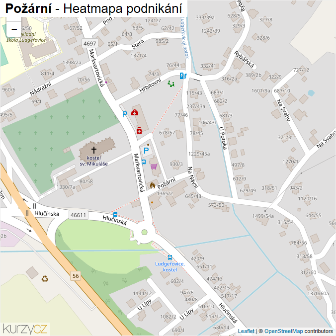 Mapa Požární - Firmy v ulici.