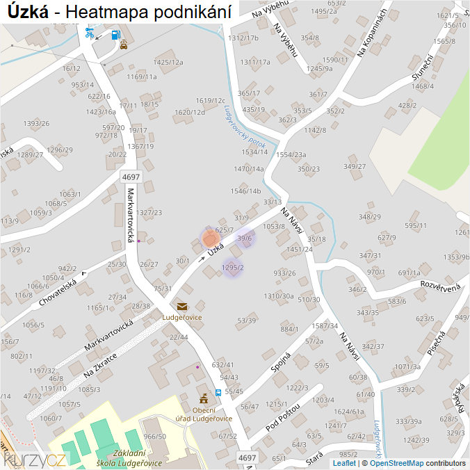 Mapa Úzká - Firmy v ulici.