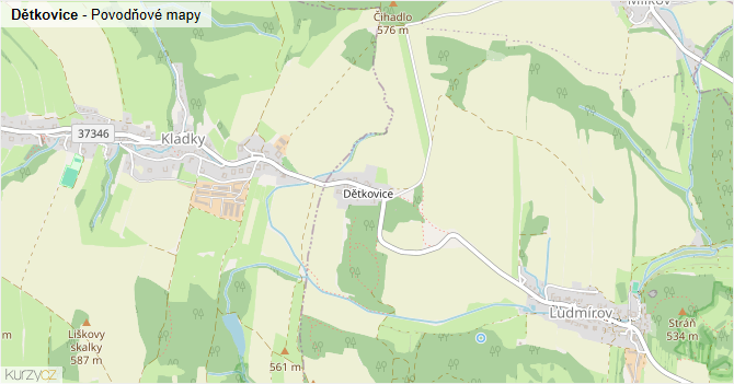 Dětkovice - záplavové mapy stoleté vody