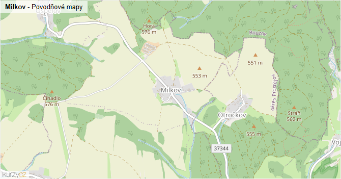 Milkov - záplavové mapy stoleté vody