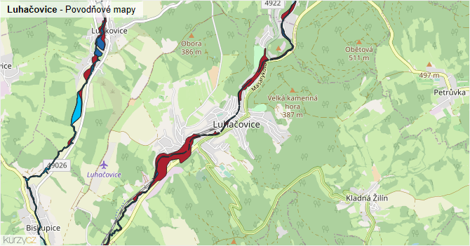 Luhačovice - záplavové mapy stoleté vody