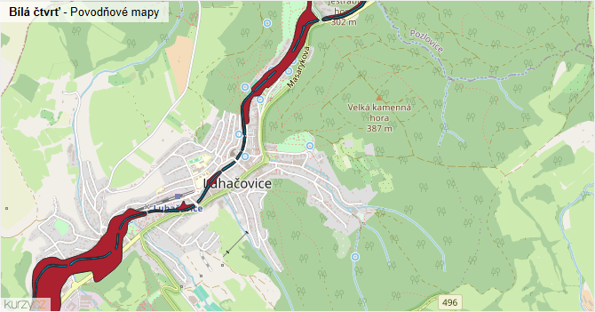 Bílá čtvrť - záplavové mapy stoleté vody