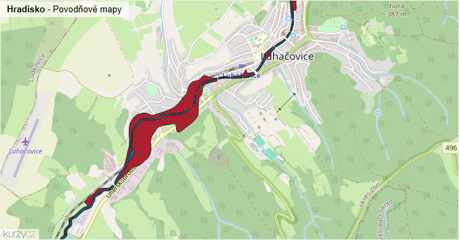 Hradisko - záplavové mapy stoleté vody