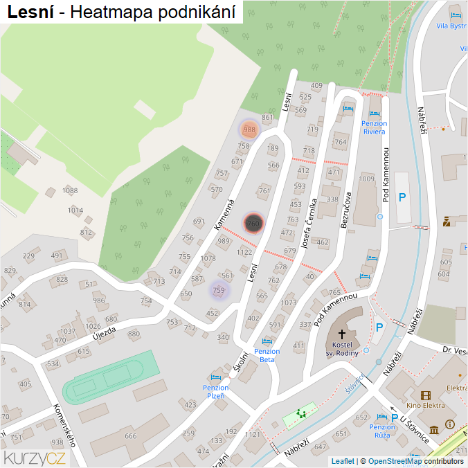 Mapa Lesní - Firmy v ulici.