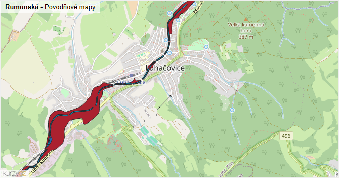 Rumunská - záplavové mapy stoleté vody