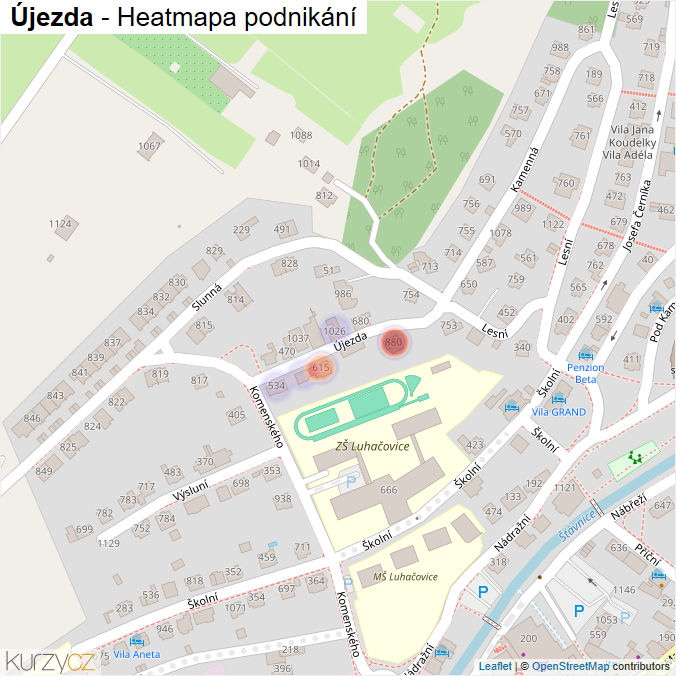 Mapa Újezda - Firmy v ulici.