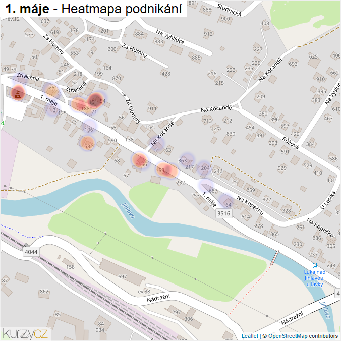 Mapa 1. máje - Firmy v ulici.