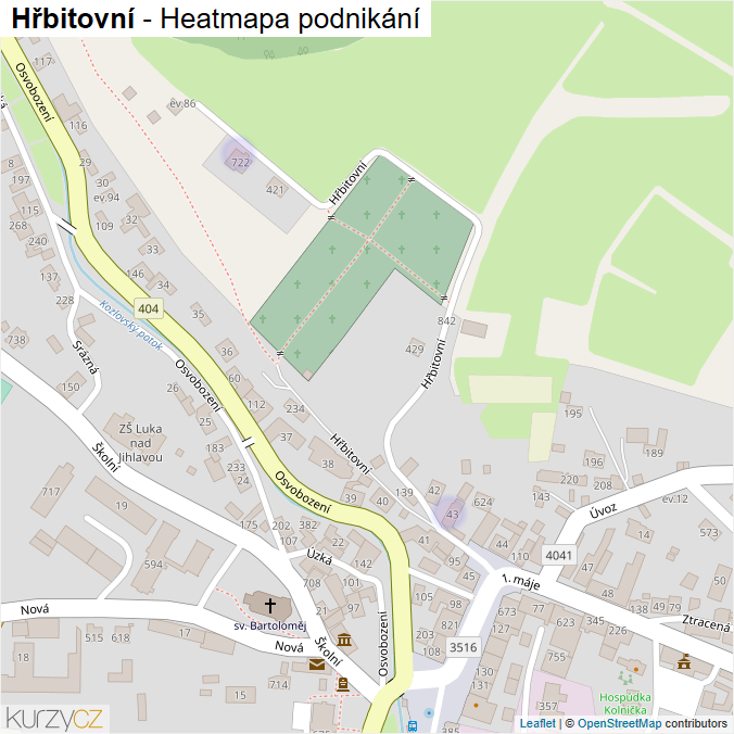 Mapa Hřbitovní - Firmy v ulici.
