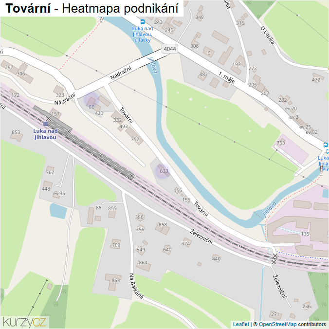 Mapa Tovární - Firmy v ulici.
