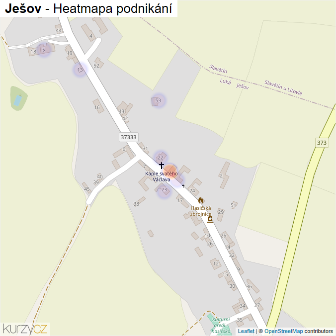 Mapa Ješov - Firmy v části obce.