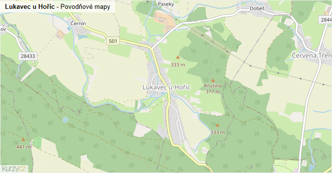 Lukavec u Hořic - záplavové mapy stoleté vody